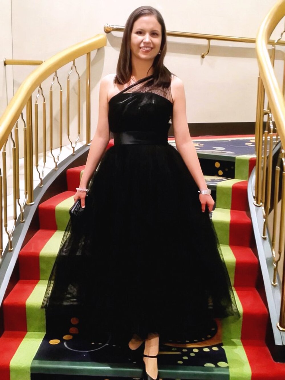 Black Polka Dot Tulle One Shoulder Ballgown
